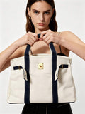 Canvas Tote Bag For Women 2026 New Arrival Luxurious Niche Design Color-Blocked Handbag Spacious Commuter Tote Versatile Everyday Bag
