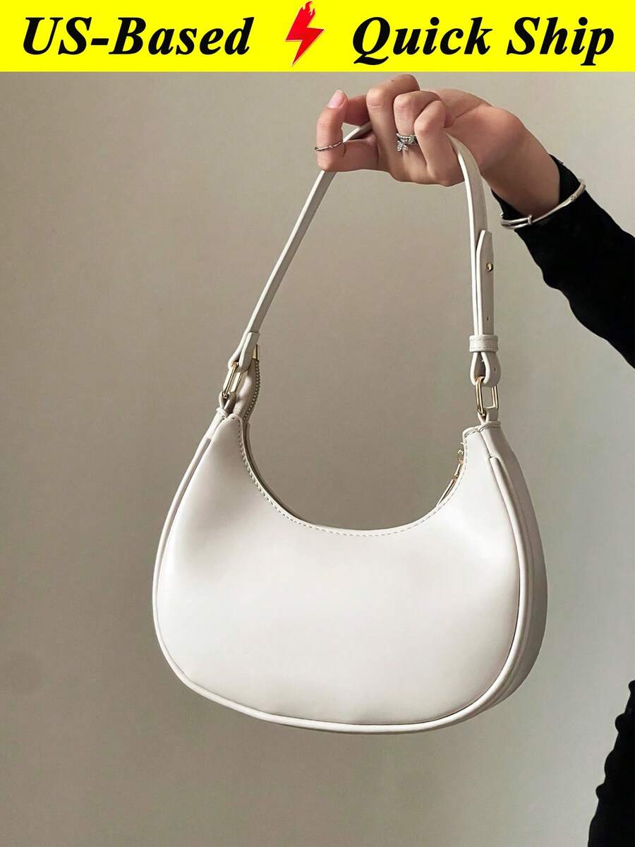New Fashionable And Simple Crescent-Shaped Bright Surface Shoulder Bag Business Casual Women Bag Vintage Bag For Women PU Leather Solid Color Baguette