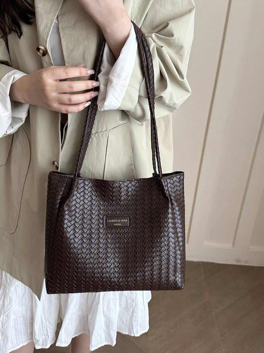 Korean Style Cross-Border Retro Casual Office Commute Large Capacity Women 2026 New Woven Texture Tote Shoulder Bag