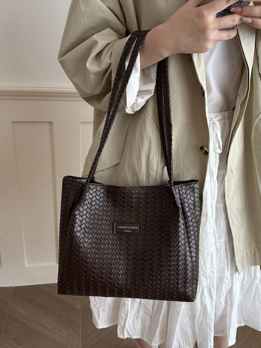 Korean Style Cross-Border Retro Casual Office Commute Large Capacity Women 2026 New Woven Texture Tote Shoulder Bag