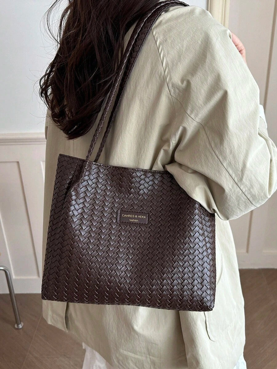 Korean Style Cross-Border Retro Casual Office Commute Large Capacity Women 2026 New Woven Texture Tote Shoulder Bag