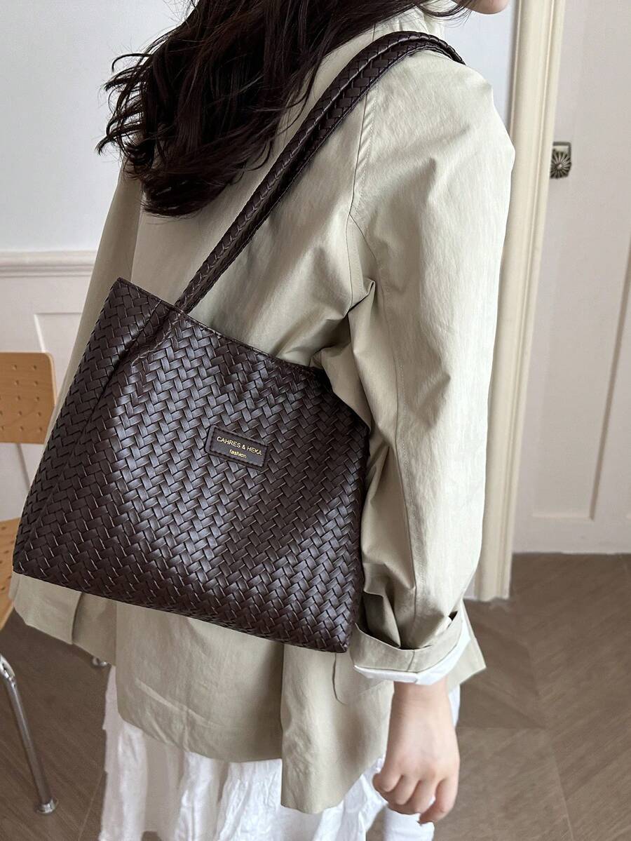 Korean Style Cross-Border Retro Casual Office Commute Large Capacity Women 2026 New Woven Texture Tote Shoulder Bag