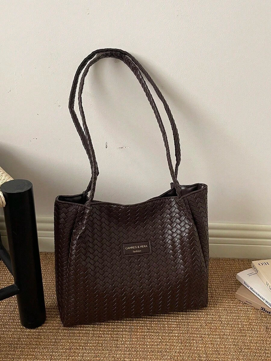 Korean Style Cross-Border Retro Casual Office Commute Large Capacity Women 2026 New Woven Texture Tote Shoulder Bag