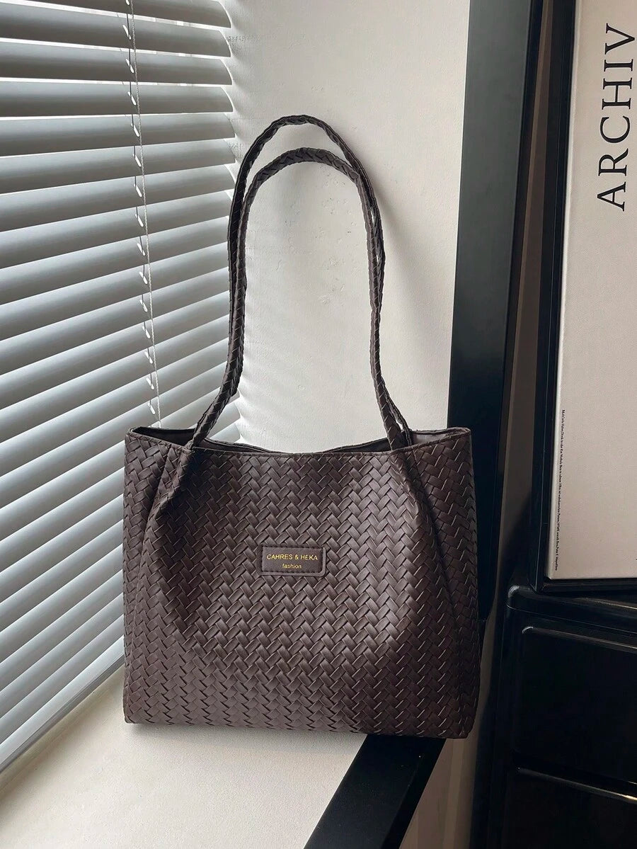 Korean Style Cross-Border Retro Casual Office Commute Large Capacity Women 2026 New Woven Texture Tote Shoulder Bag