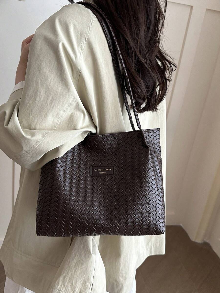 Korean Style Cross-Border Retro Casual Office Commute Large Capacity Women 2026 New Woven Texture Tote Shoulder Bag