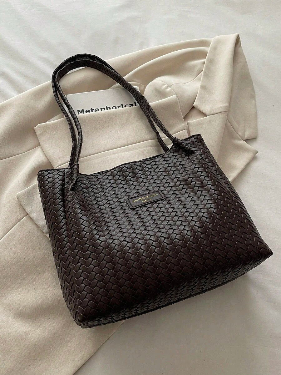 Korean Style Cross-Border Retro Casual Office Commute Large Capacity Women 2026 New Woven Texture Tote Shoulder Bag
