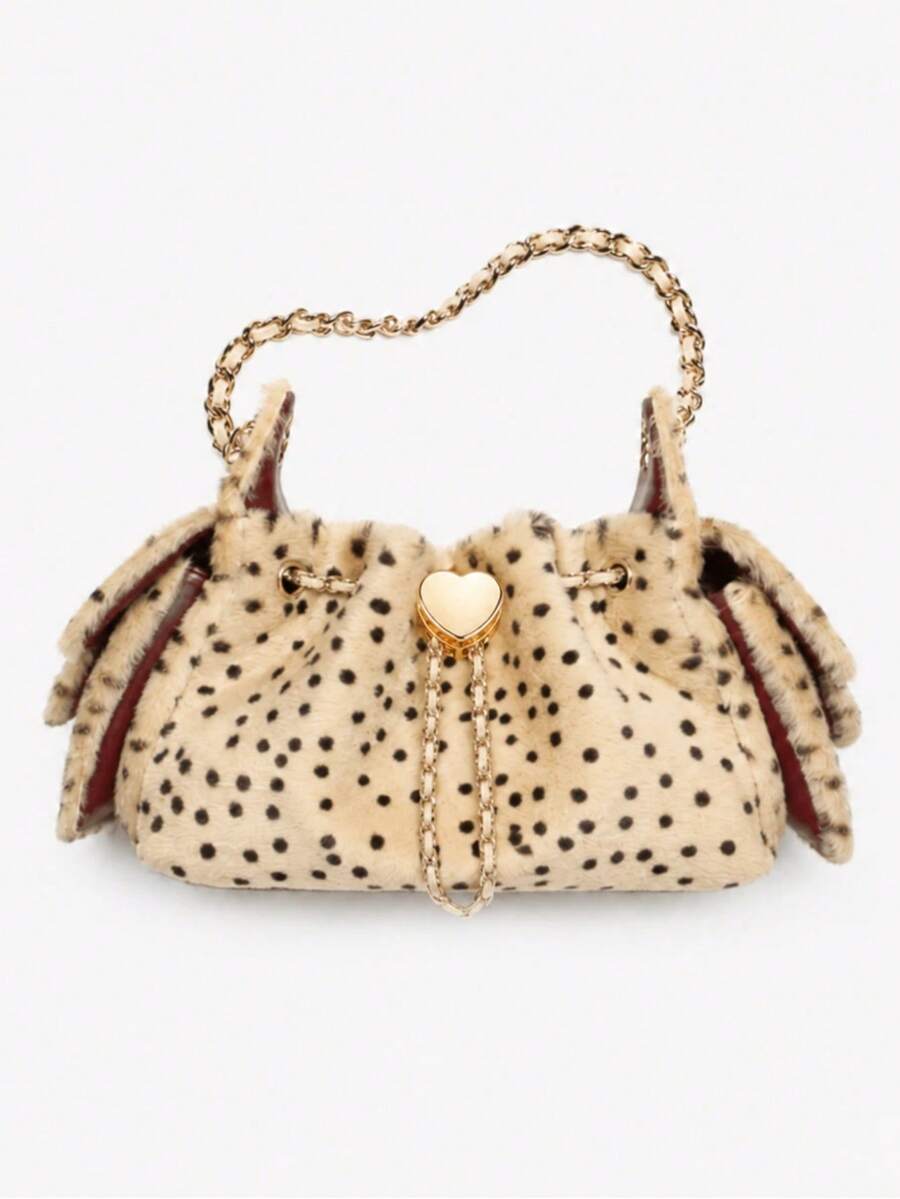 Fashion Leopart Dot Faux Fur Buckets Bag Designer Drawsting Chains Small Tote Bag Luxury Soft Plush Shoulder Crossbody Bags