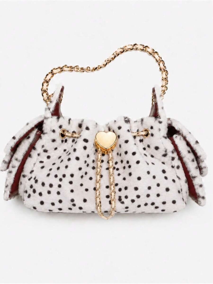 Fashion Leopart Dot Faux Fur Buckets Bag Designer Drawsting Chains Small Tote Bag Luxury Soft Plush Shoulder Crossbody Bags
