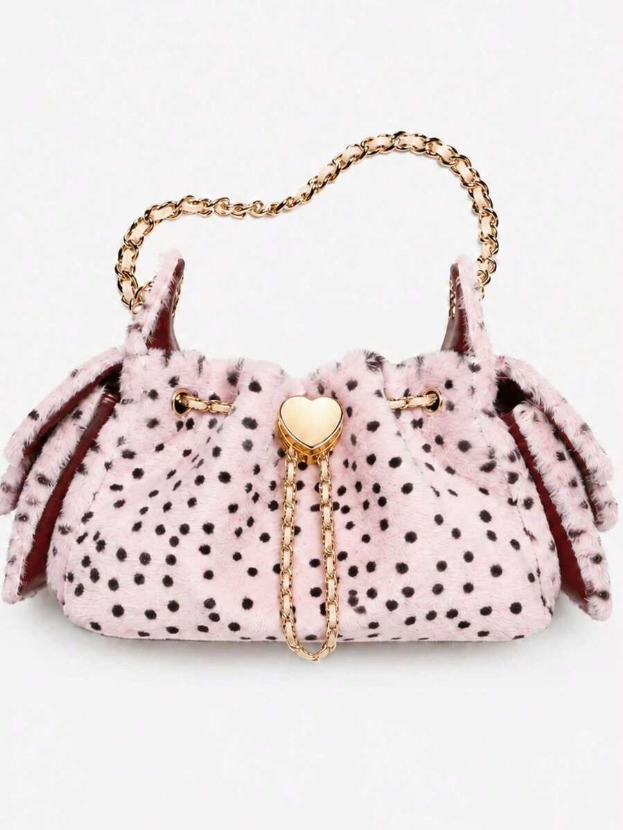 Fashion Leopart Dot Faux Fur Buckets Bag Designer Drawsting Chains Small Tote Bag Luxury Soft Plush Shoulder Crossbody Bags