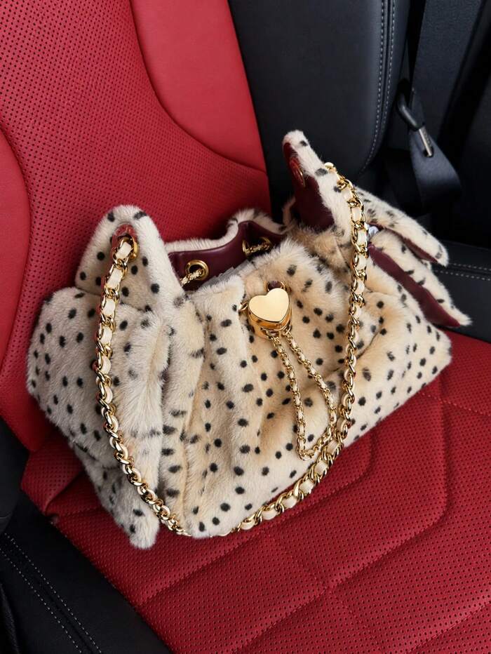 Fashion Leopart Dot Faux Fur Buckets Bag Designer Drawsting Chains Small Tote Ba