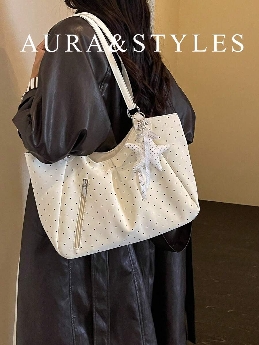 Polka Dot Large Capacity Women's Casual Relaxed Shoulder Bag Commuter Tote Bag
