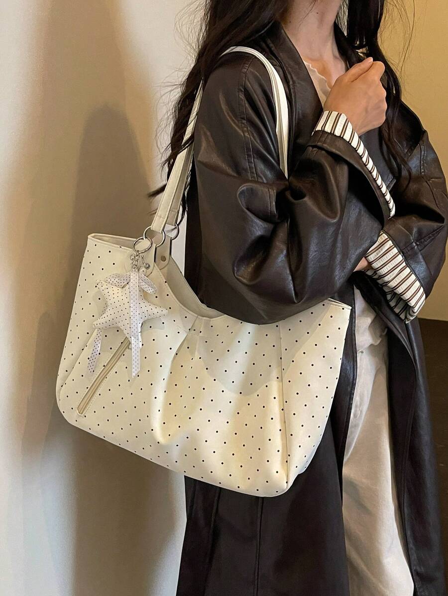 Polka Dot Large Capacity Women's Casual Relaxed Shoulder Bag Commuter Tote Bag