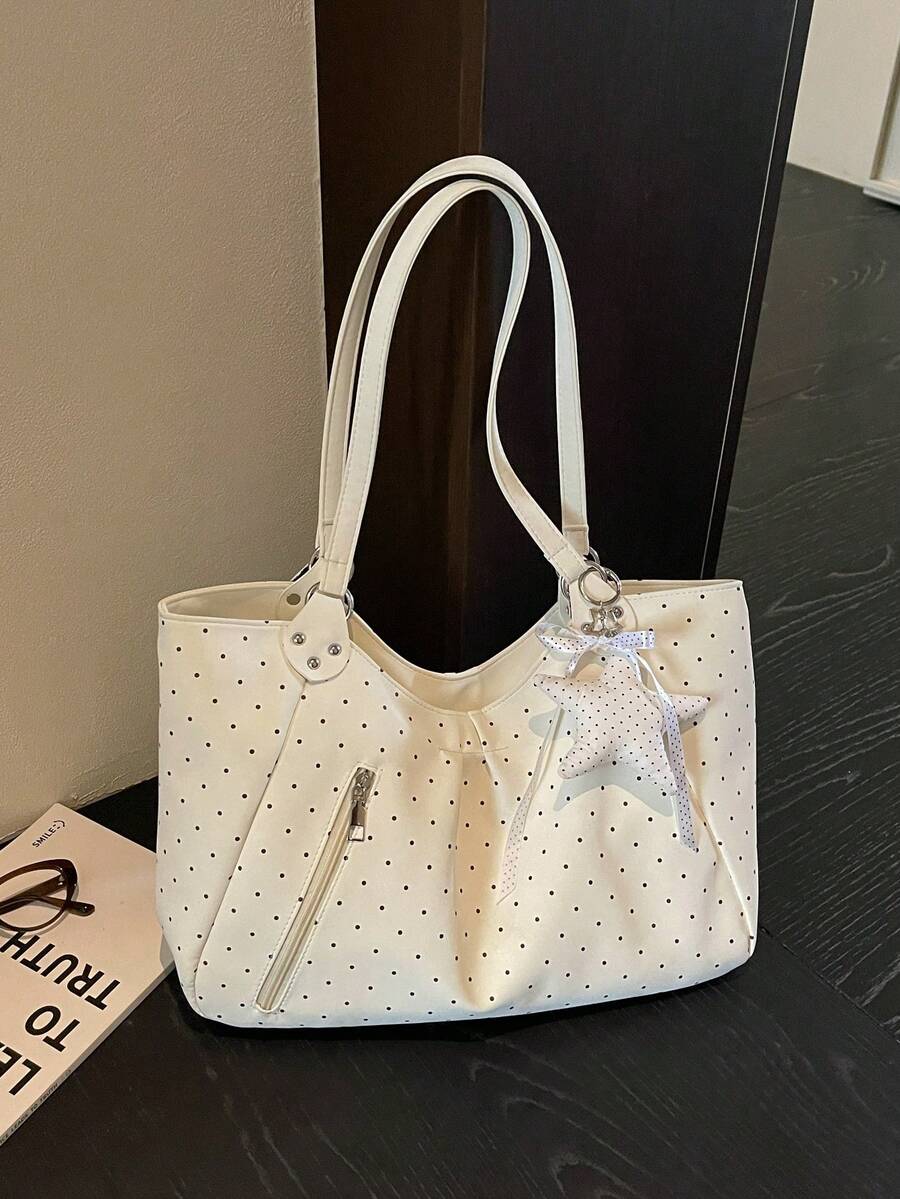 Polka Dot Large Capacity Women's Casual Relaxed Shoulder Bag Commuter Tote Bag