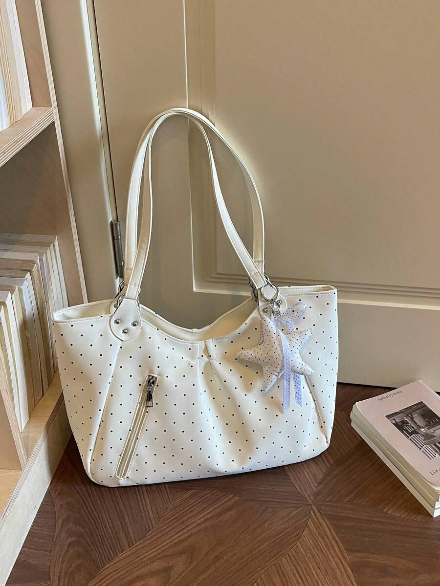 Polka Dot Large Capacity Women's Casual Relaxed Shoulder Bag Commuter Tote Bag