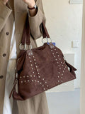 Autumn/Winter Retro Commuter Shoulder Bag For Women 2026 New Cool Rivet Tote Bag Large Capacity Travel Commuter Handbag