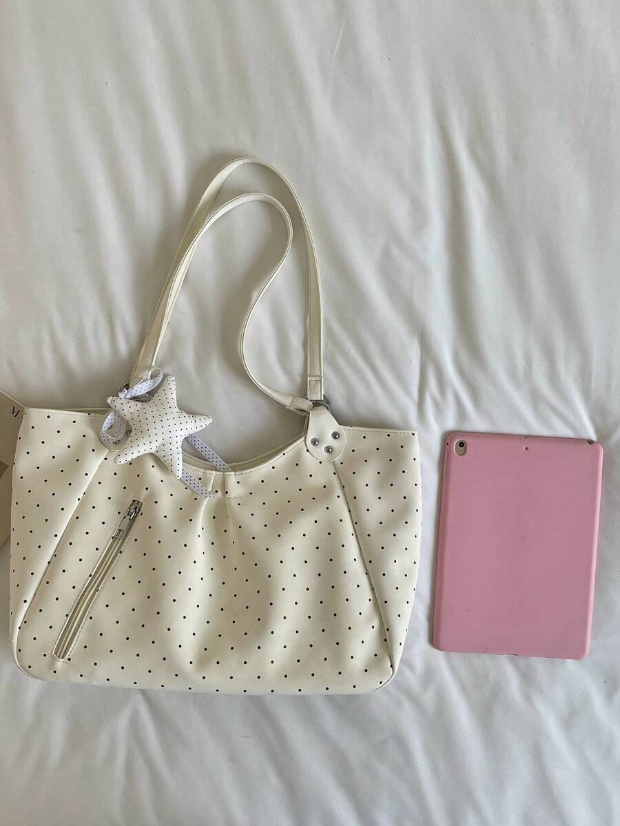 Polka Dot Large Capacity Women's Casual Relaxed Shoulder Bag Commuter Tote Bag