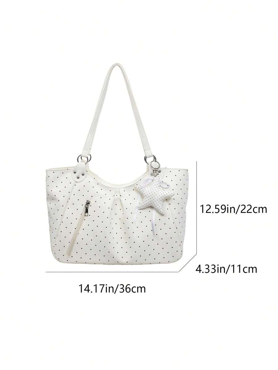 Polka Dot Large Capacity Women's Casual Relaxed Shoulder Bag Commuter Tote Bag