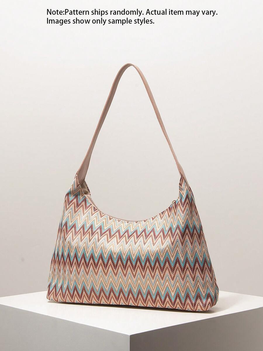 (Random Pattern) Large Capacity Tote Bag, Colorblock, Bohemian Style Shoulder Bag, Travel Essential, Cruise Essential, Elegant Women's Wallet, Gift, Daily Use, Versatile