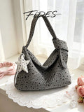 1PC New Women's Star Embroidery Letter Print Underarm Tote Bag, Versatile Underarm Hobo Bag, Shoulder Bag, Large Capacity Bag For Daily Commute, School, Shopping, Travel, Storage, Casual Women's Bag W