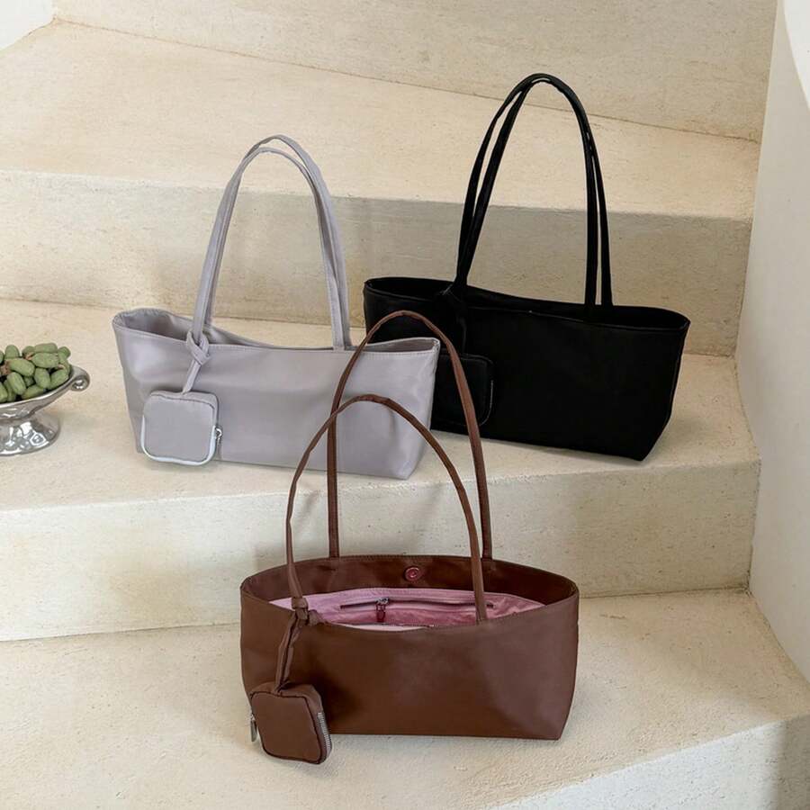 Back To School Tote Bag Women'S Niche Nylon Fabric Simple Tote Bag, Large Capacity, Lightweight, Fashionable, Versatile Shoulder Bag