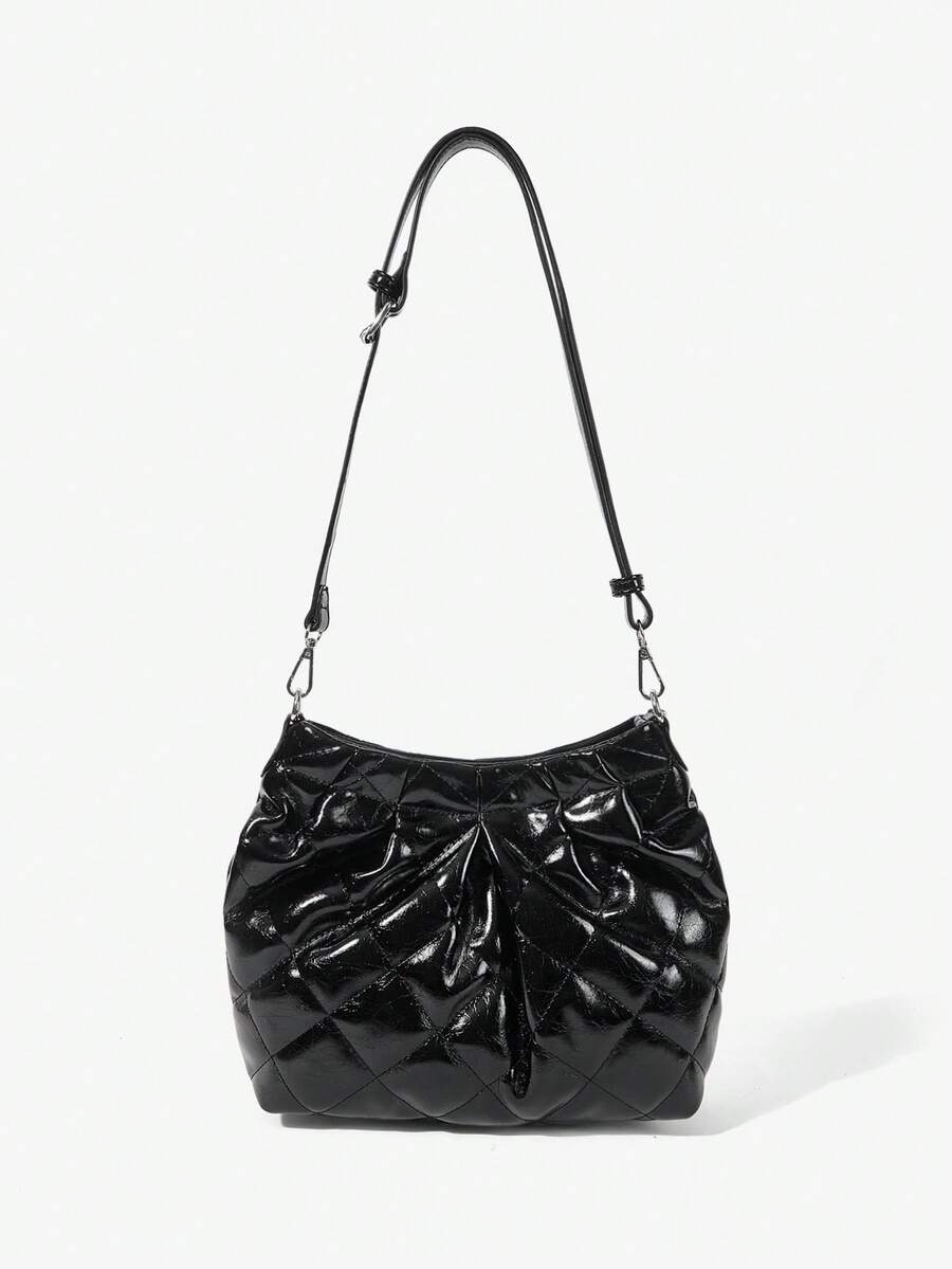 Viva Strut Ladies Bag, Black Quilted Bucket Bag, Tote Bag, Rivet Chain Handle Large Capacity Bag, Street Fashion, Suitable For Campus, Shopping, Music Festivals