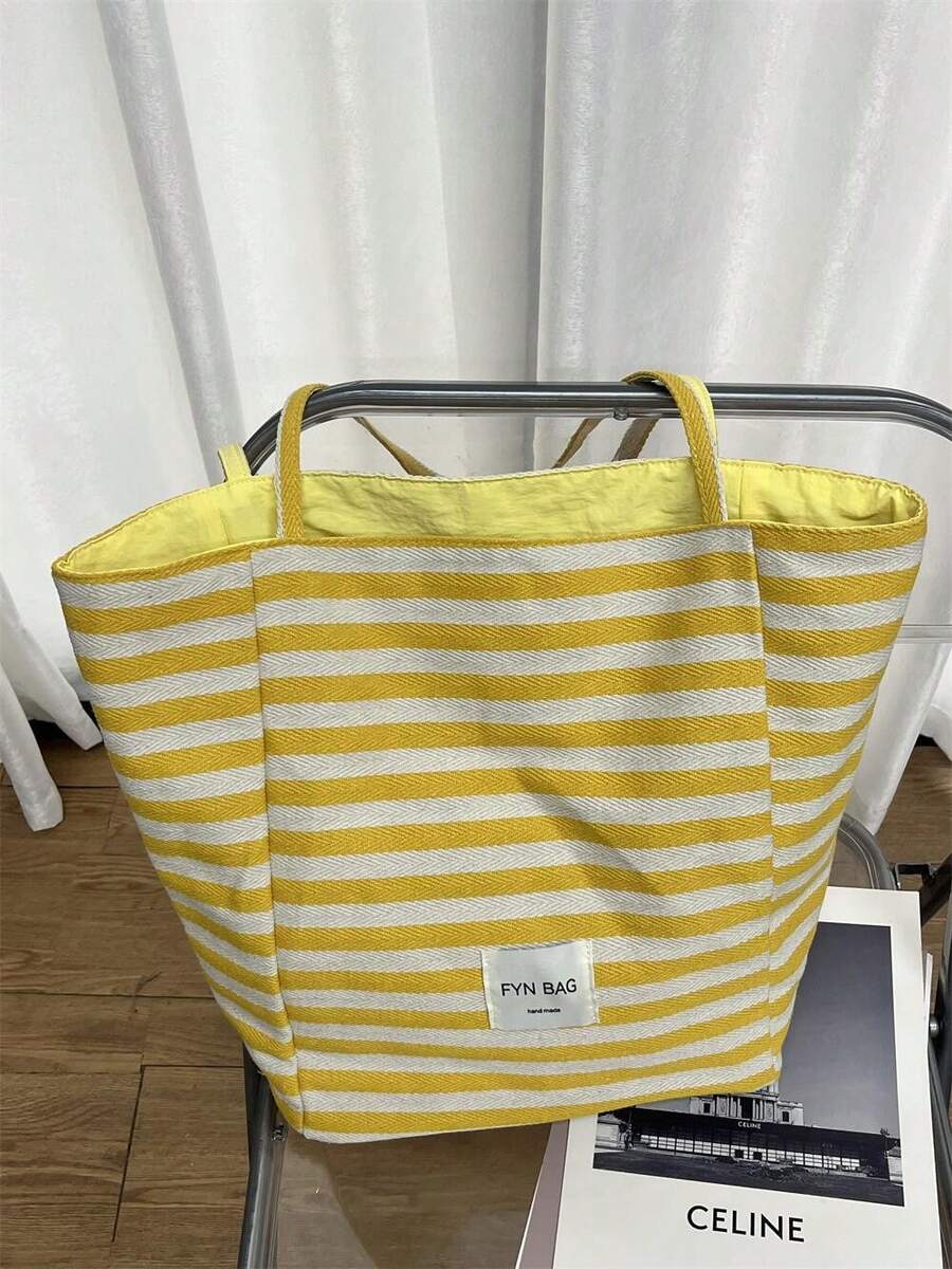 [Canvas] Striped Bag 2025 New Korean Style Ins Tote Casual Shoulder Tote Bag Korean Style Women's Bag
