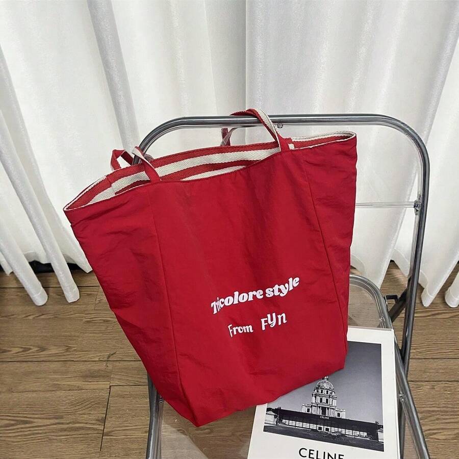 [Canvas] Striped Bag 2025 New Korean Style Ins Tote Casual Shoulder Tote Bag Korean Style Women's Bag