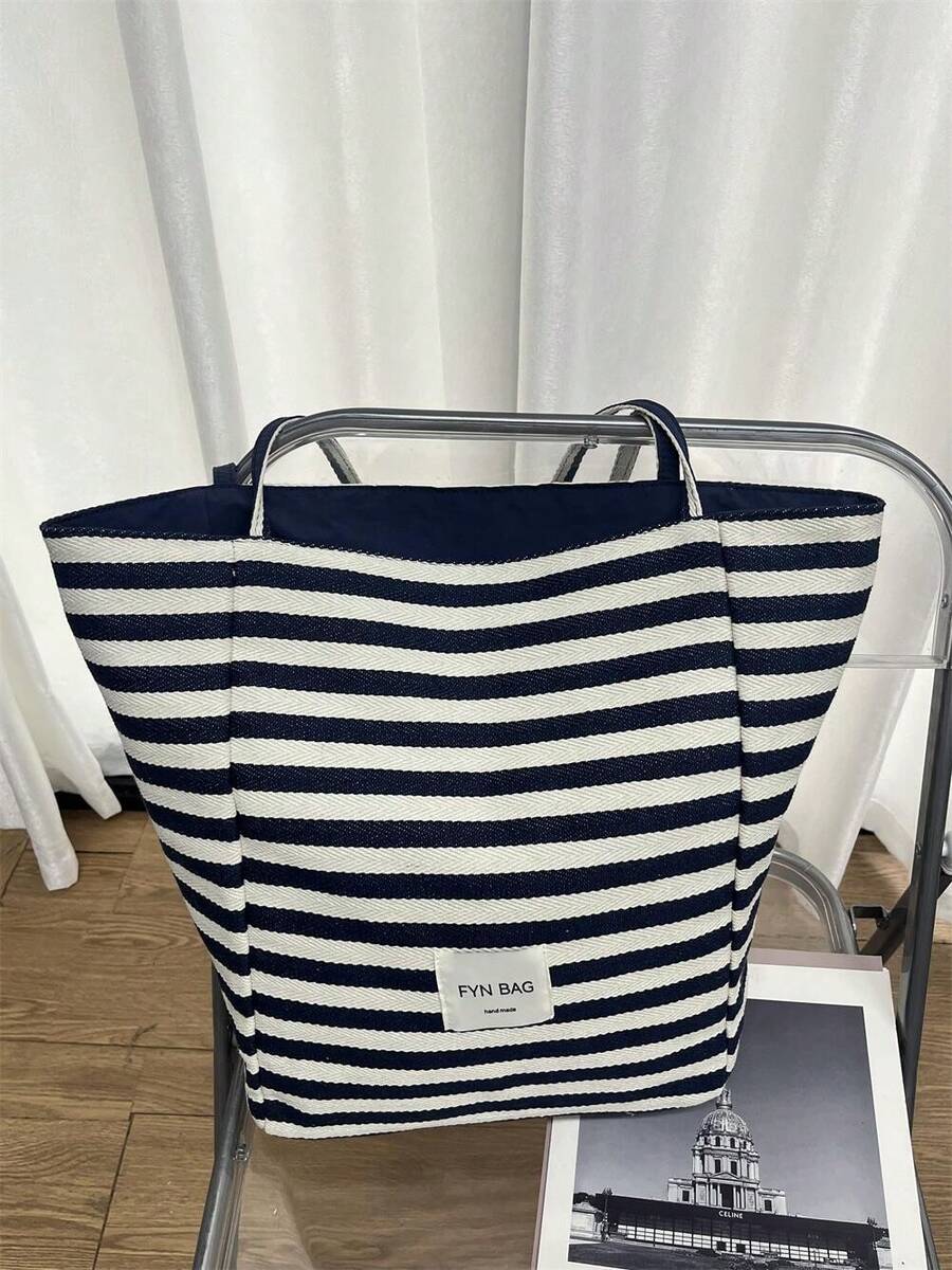 [Canvas] Striped Bag 2025 New Korean Style Ins Tote Casual Shoulder Tote Bag Korean Style Women's Bag