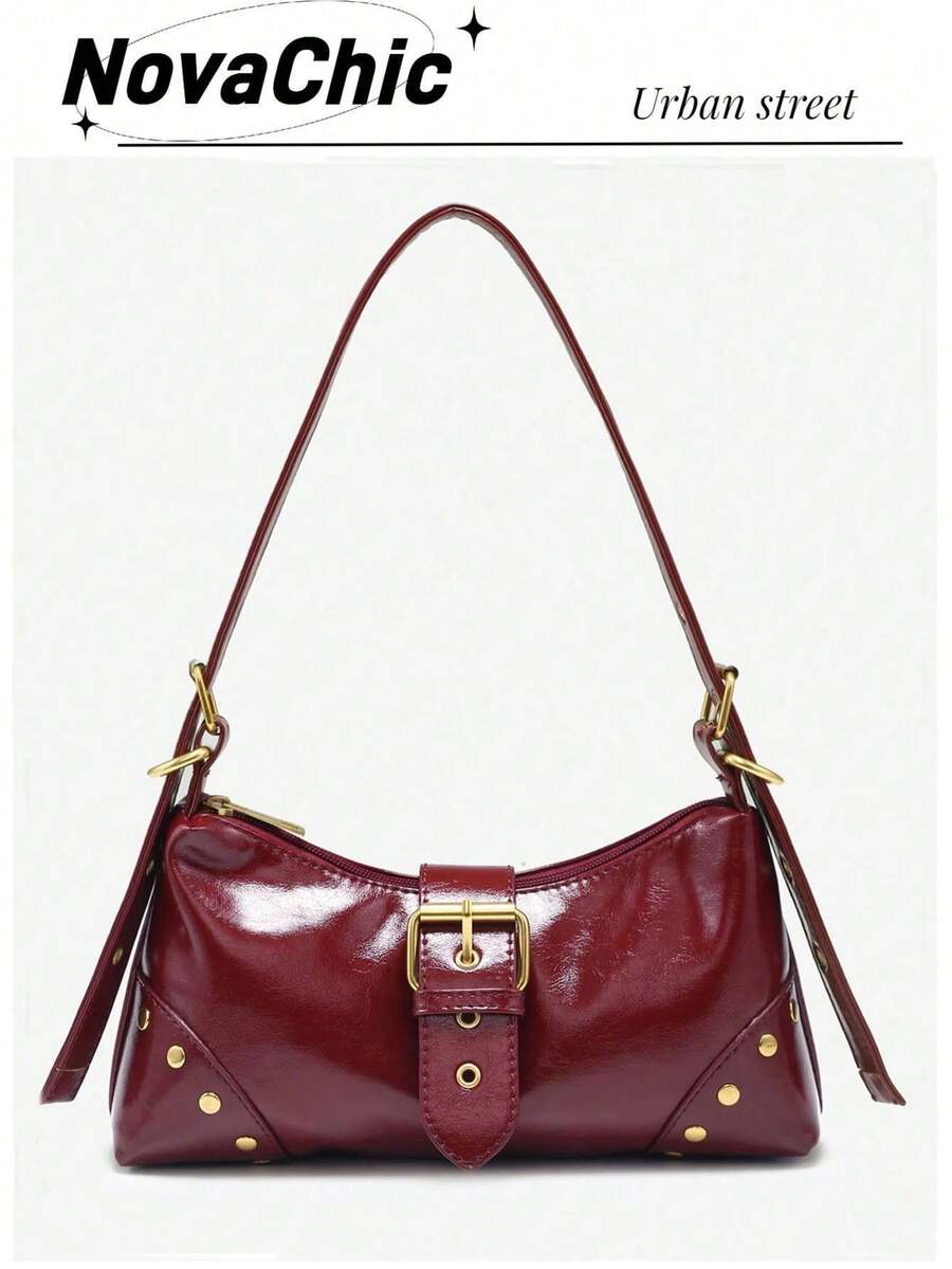 Retro Maillard Soft, Aged, Brushed, Artificial Leather Motorcycle Packaging Decoration Shoulder Underarm Bag, French Stick Bag, Square Bag