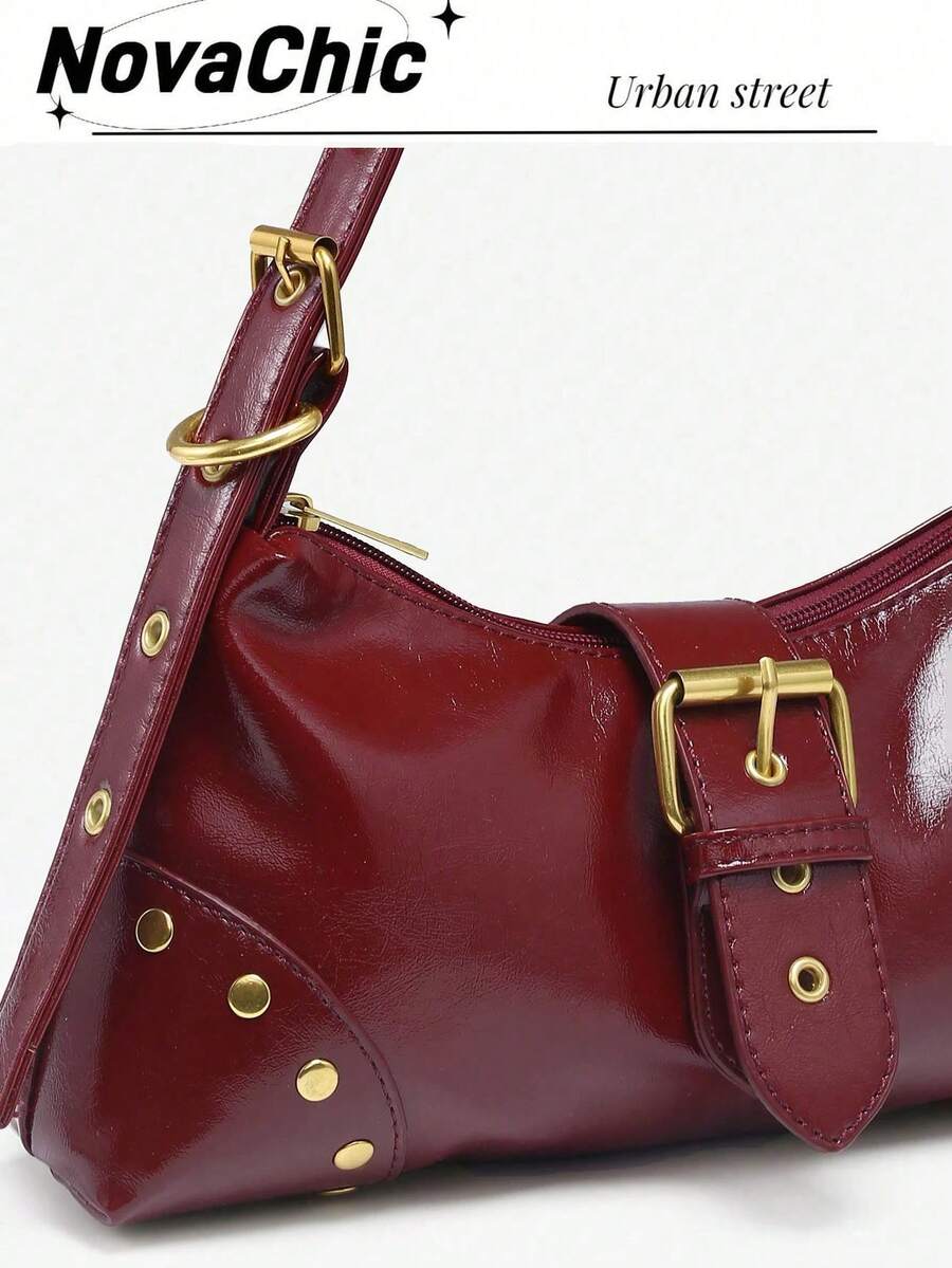 Retro Maillard Soft, Aged, Brushed, Artificial Leather Motorcycle Packaging Decoration Shoulder Underarm Bag, French Stick Bag, Square Bag