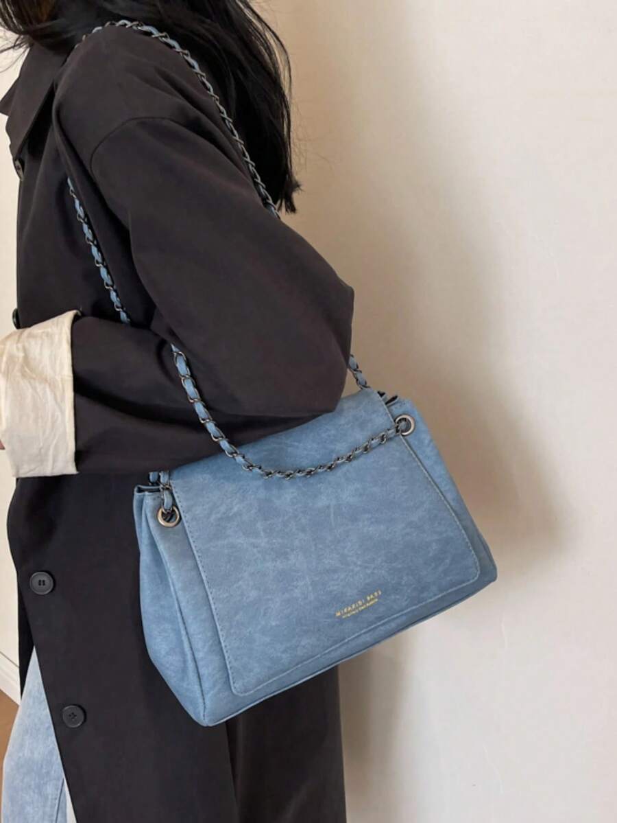 Elegant Solid Color Chain Bag, Women's 2026 New Textured Flap Large Capacity Commuter Shoulder Crossbody Bag