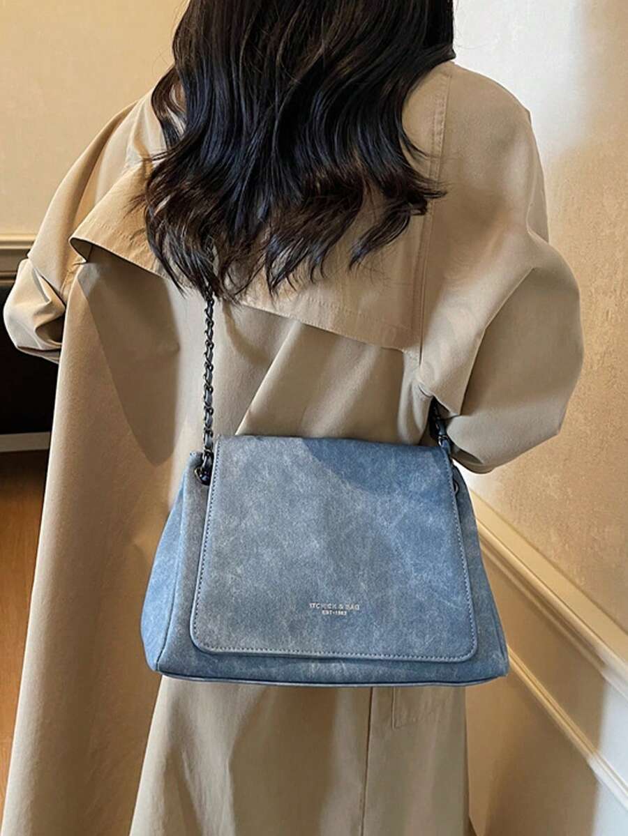 Elegant Solid Color Chain Bag, Women's 2026 New Textured Flap Large Capacity Commuter Shoulder Crossbody Bag