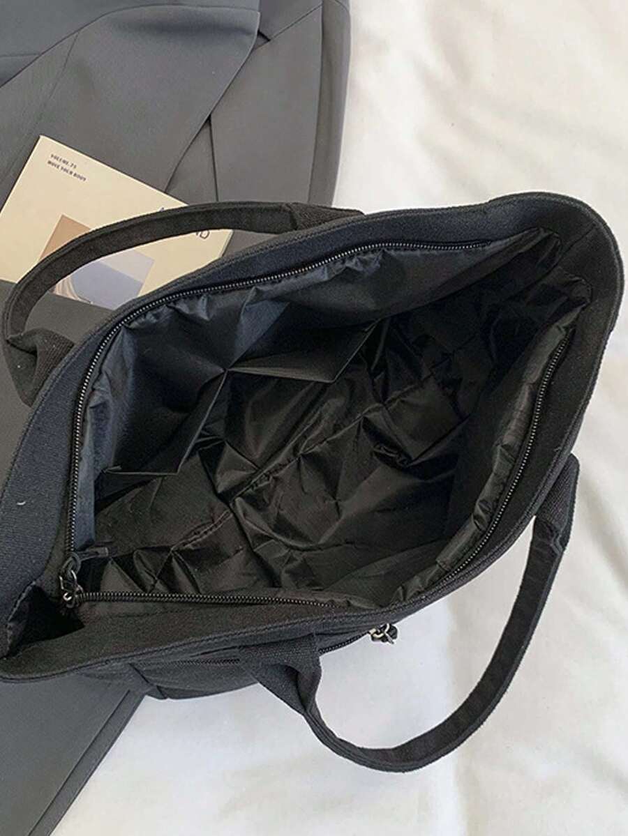 Women Sweet Canvas Tote Bag & Makeup Bag,With Bow Pearl Keychain,Cute And Sporty Large Capacity Shoulder Handbag,Multiple Pockets,For School,Office
