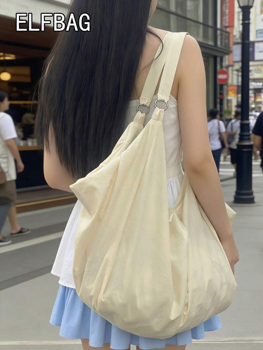 Large Capacity Solid Color Pattern Shoulder Bag, Fashionable Minimalist Style Women's Crossbody Bag, Vintage Slouchy Casual Practical Multi-Purpose Tote Bag, Suitable For Work, Study, Travel