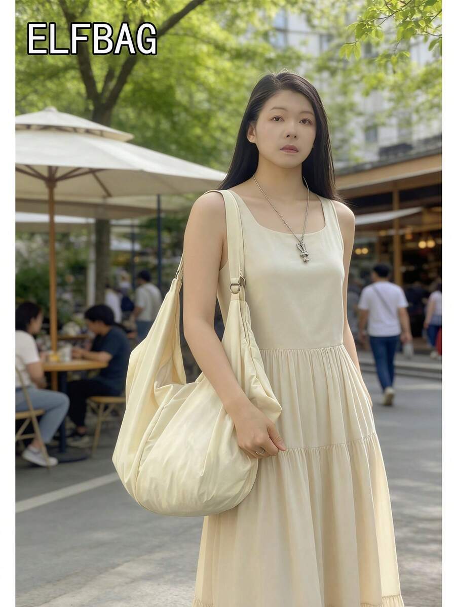 Large Capacity Solid Color Pattern Shoulder Bag, Fashionable Minimalist Style Women's Crossbody Bag, Vintage Slouchy Casual Practical Multi-Purpose Tote Bag, Suitable For Work, Study, Travel