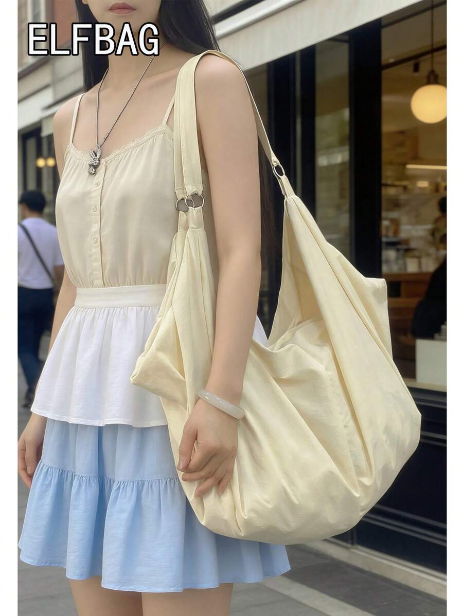 Large Capacity Solid Color Pattern Shoulder Bag, Fashionable Minimalist Style Women's Crossbody Bag, Vintage Slouchy Casual Practical Multi-Purpose Tote Bag, Suitable For Work, Study, Travel