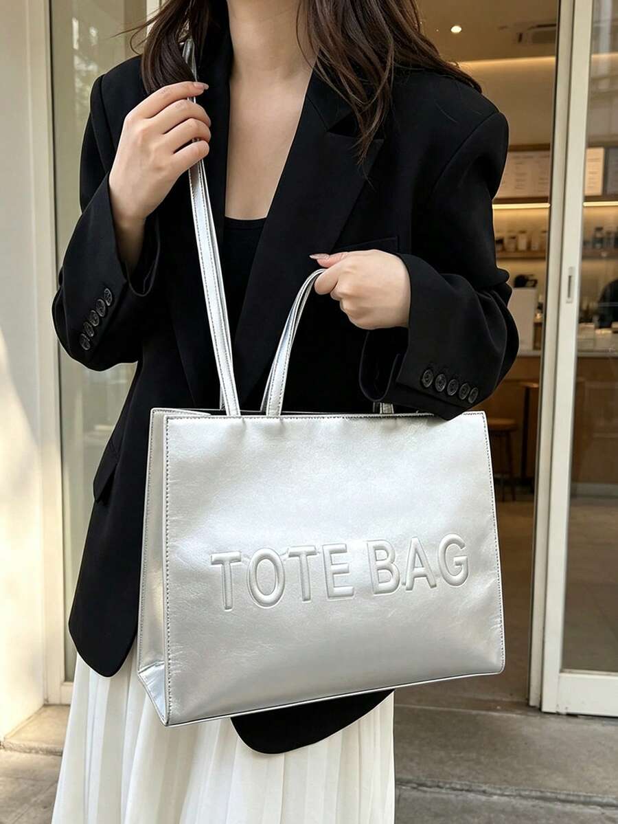 Stylish Embossed Large Capacity Handbag, New Women's Fashion Tote Bag, Vintage Commuter Shoulder Bag, Crossbody Bag With "TOE Bag" Embossed Design, Perfect For Work, Business, Commuting, Durable And E