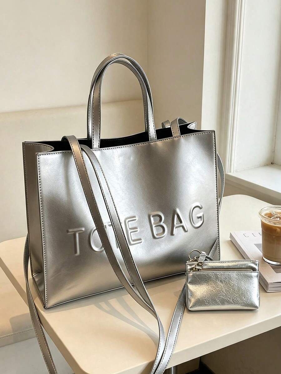 Stylish Embossed Large Capacity Handbag, New Women's Fashion Tote Bag, Vintage Commuter Shoulder Bag, Crossbody Bag With "TOE Bag" Embossed Design, Perfect For Work, Business, Commuting, Durable And E