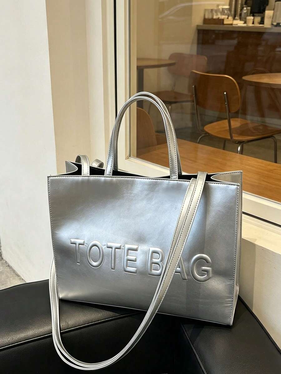 Stylish Embossed Large Capacity Handbag, New Women's Fashion Tote Bag, Vintage Commuter Shoulder Bag, Crossbody Bag With "TOE Bag" Embossed Design, Perfect For Work, Business, Commuting, Durable And E