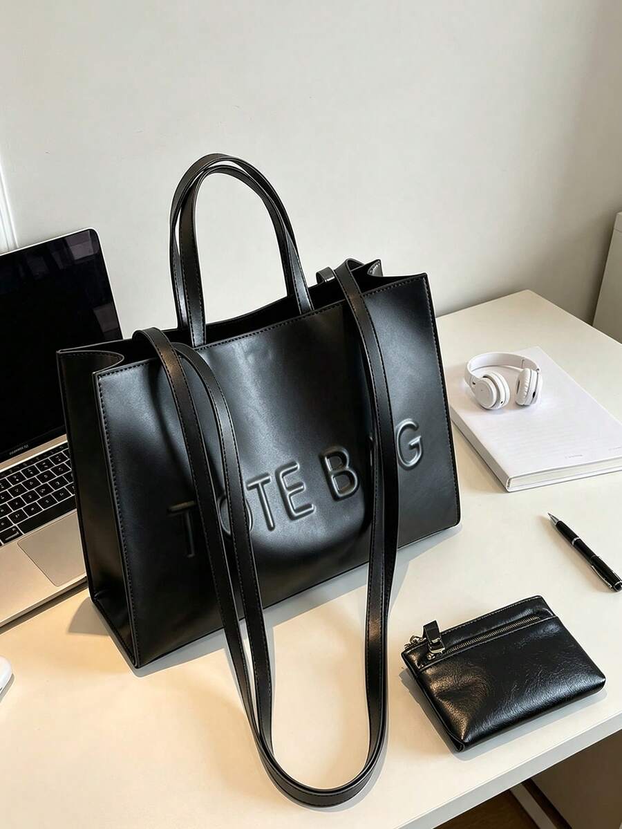 Stylish Embossed Large Capacity Handbag, New Women's Fashion Tote Bag, Vintage Commuter Shoulder Bag, Crossbody Bag With "TOE Bag" Embossed Design, Perfect For Work, Business, Commuting, Durable And E