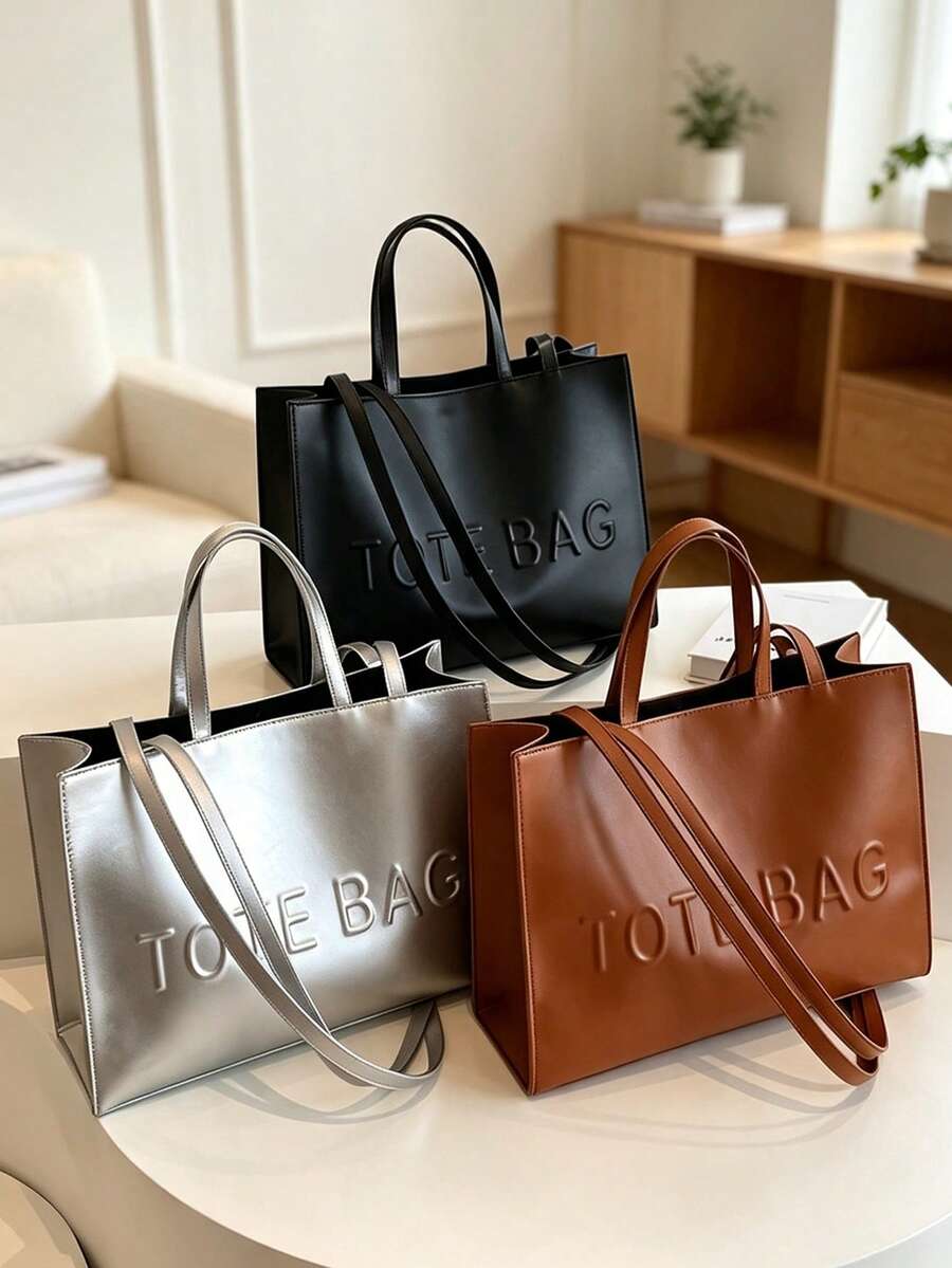 Stylish Embossed Large Capacity Handbag, New Women's Fashion Tote Bag, Vintage Commuter Shoulder Bag, Crossbody Bag With "TOE Bag" Embossed Design, Perfect For Work, Business, Commuting, Durable And E