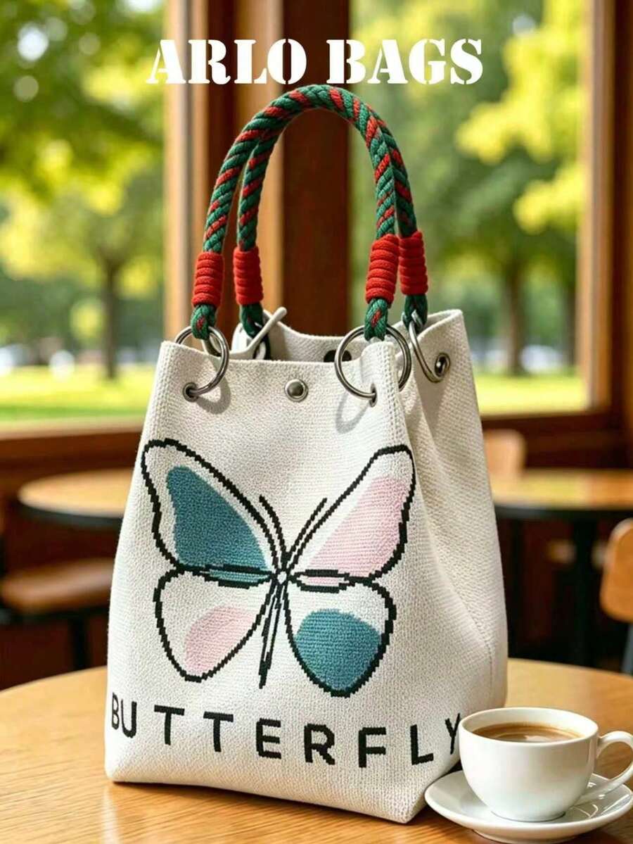 This Canvas Tote Bag Features A Grey And Black Color-Block Design, An Elegant Bucket Bag Style, And A Multifunctional Canvas Body With Unique