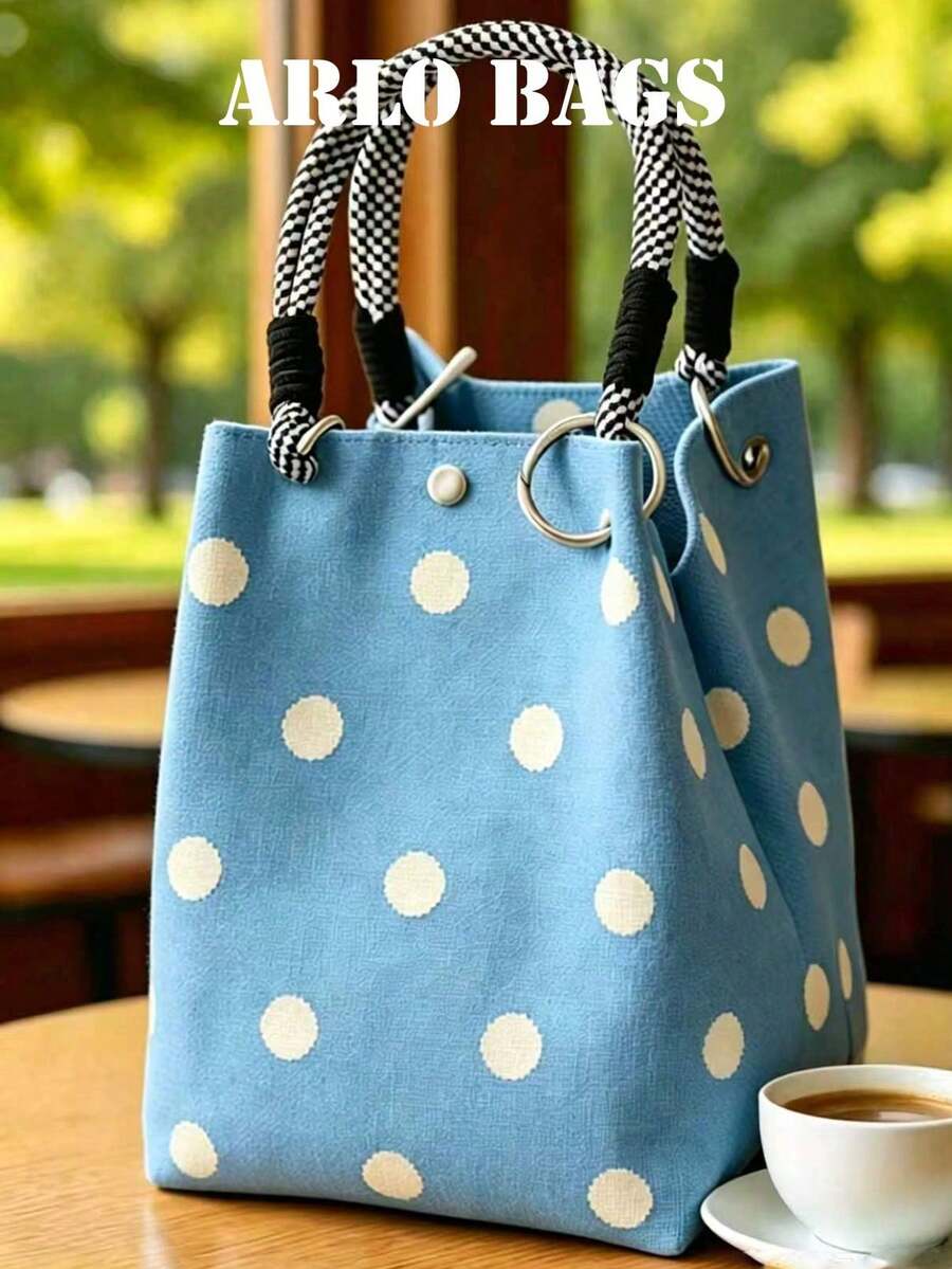 This Canvas Tote Bag Features A Grey And Black Color-Block Design, An Elegant Bucket Bag Style, And A Multifunctional Canvas Body With Unique