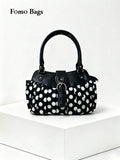 Korean Niche Design Ins Minimalist Fashion Polka Dot Retro Versatile Hot Girl Underarm Shoulder Bag Fashion Commute Outing Daily Work Shoulder Tote Large Bag