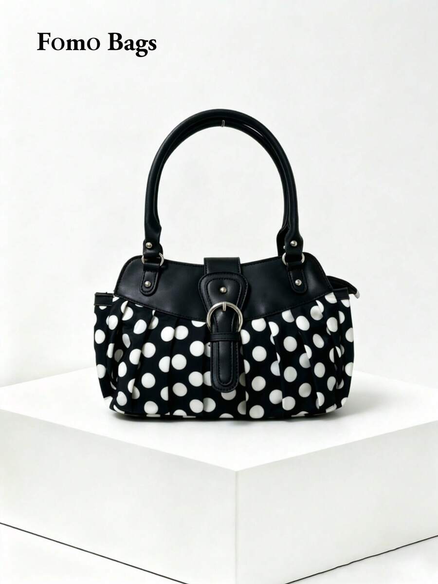 Korean Niche Design Ins Minimalist Fashion Polka Dot Retro Versatile Hot Girl Underarm Shoulder Bag Fashion Commute Outing Daily Work Shoulder Tote Large Bag