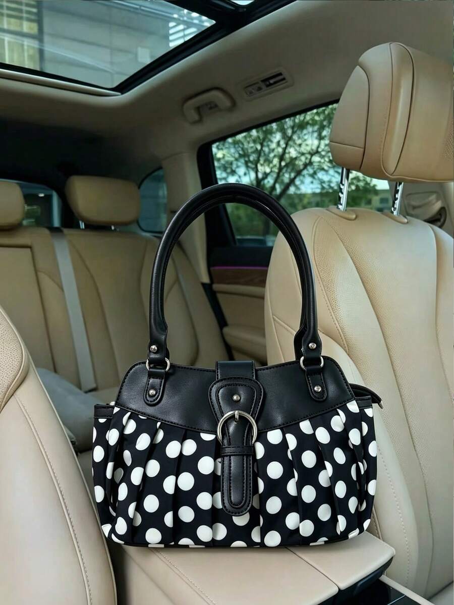 Korean Niche Design Ins Minimalist Fashion Polka Dot Retro Versatile Hot Girl Underarm Shoulder Bag Fashion Commute Outing Daily Work Shoulder Tote Large Bag