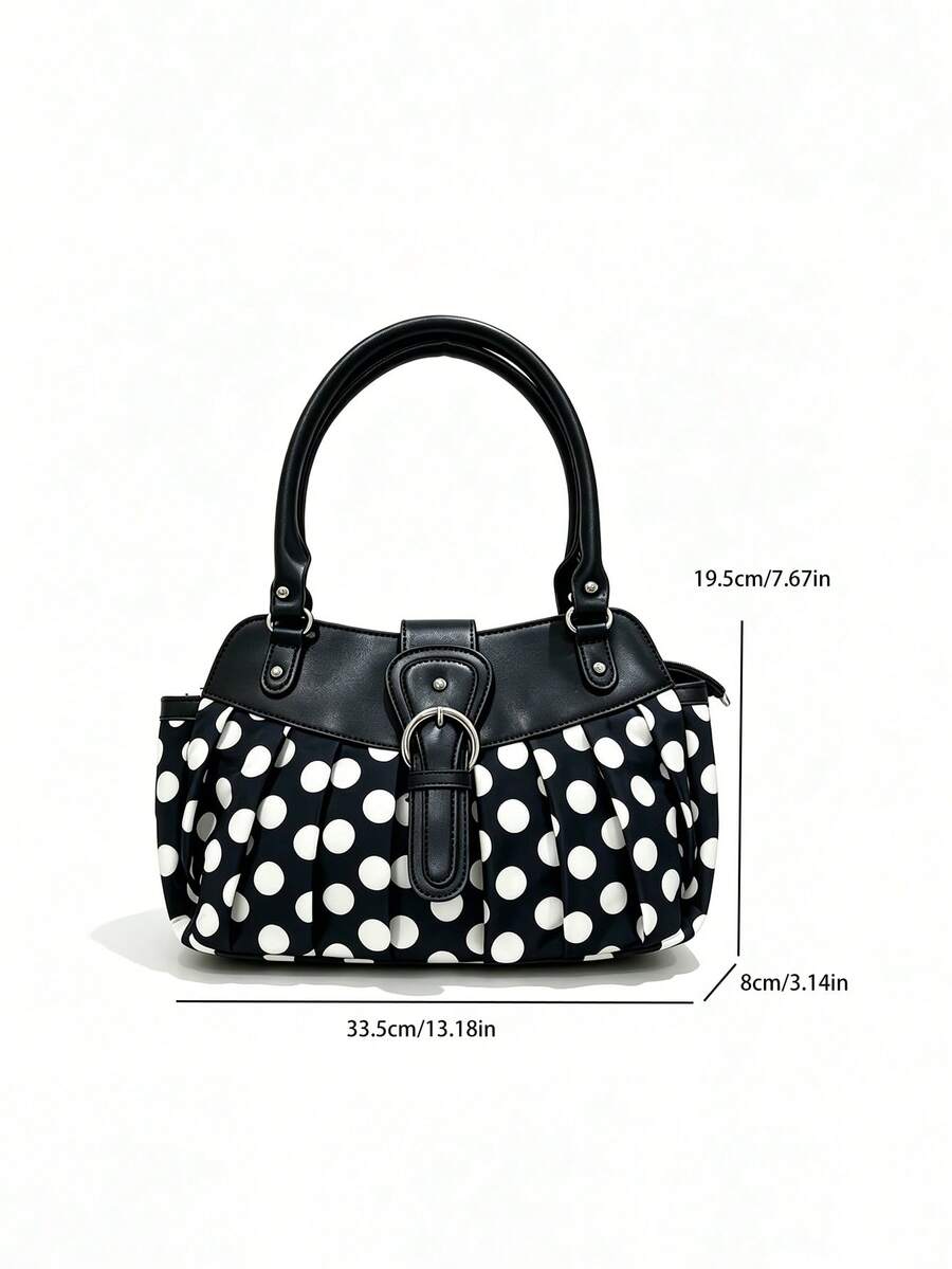 Korean Niche Design Ins Minimalist Fashion Polka Dot Retro Versatile Hot Girl Underarm Shoulder Bag Fashion Commute Outing Daily Work Shoulder Tote Large Bag
