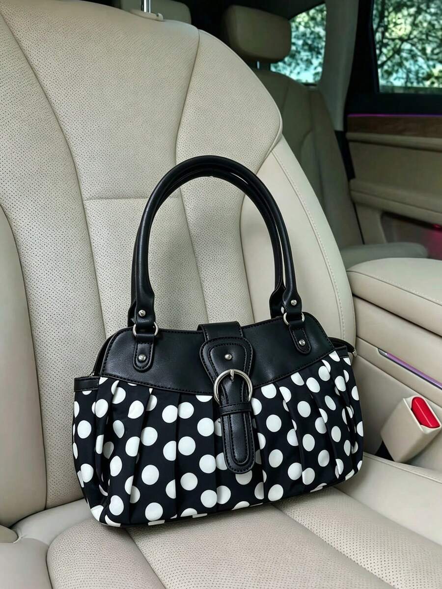 Korean Niche Design Ins Minimalist Fashion Polka Dot Retro Versatile Hot Girl Underarm Shoulder Bag Fashion Commute Outing Daily Work Shoulder Tote Large Bag