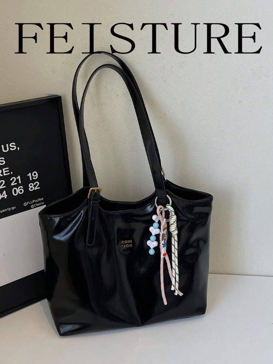 Large Capacity Daily Commute Shoulder Bag, Fashion Tote Bag, Magnetic Closure, Sold With Pendant, Suitable For Daily Outings, Dating, Commuting