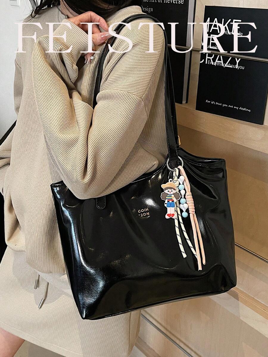 Large Capacity Daily Commute Shoulder Bag, Fashion Tote Bag, Magnetic Closure, Sold With Pendant, Suitable For Daily Outings, Dating, Commuting